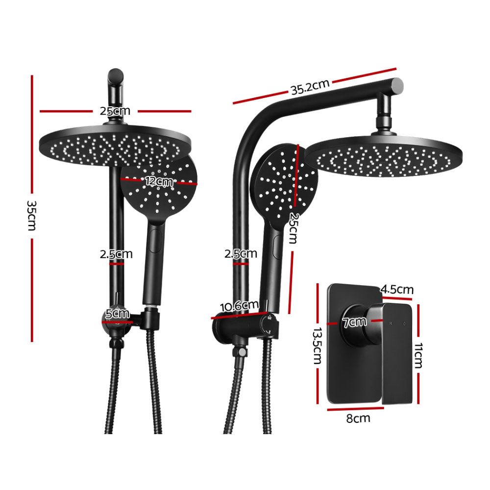 Cefito 9'' Rain Shower Head Set Handheld Round High Pressure Mixer Tap Black - SportZone.co.nz