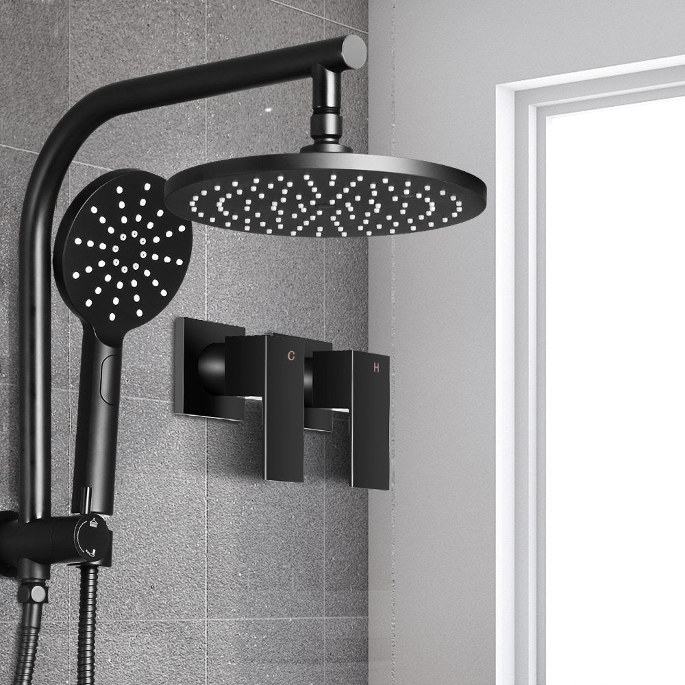 Cefito 9'' Rain Shower Head Set Handheld Round High Pressure Twins Tap Black - SportZone.co.nz