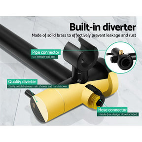 Cefito 9'' Rain Shower Head Set Handheld Round High Pressure Twins Tap Black - SportZone.co.nz