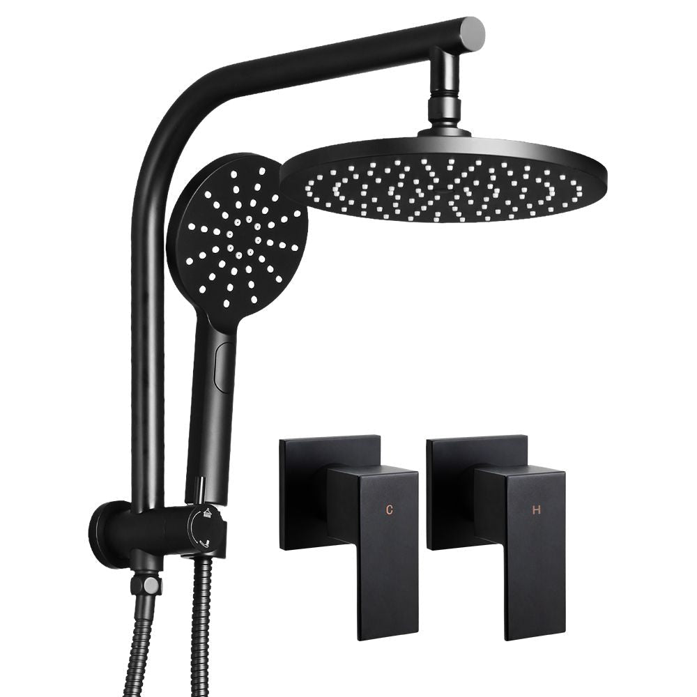 Cefito 9'' Rain Shower Head Set Handheld Round High Pressure Twins Tap Black - SportZone.co.nz