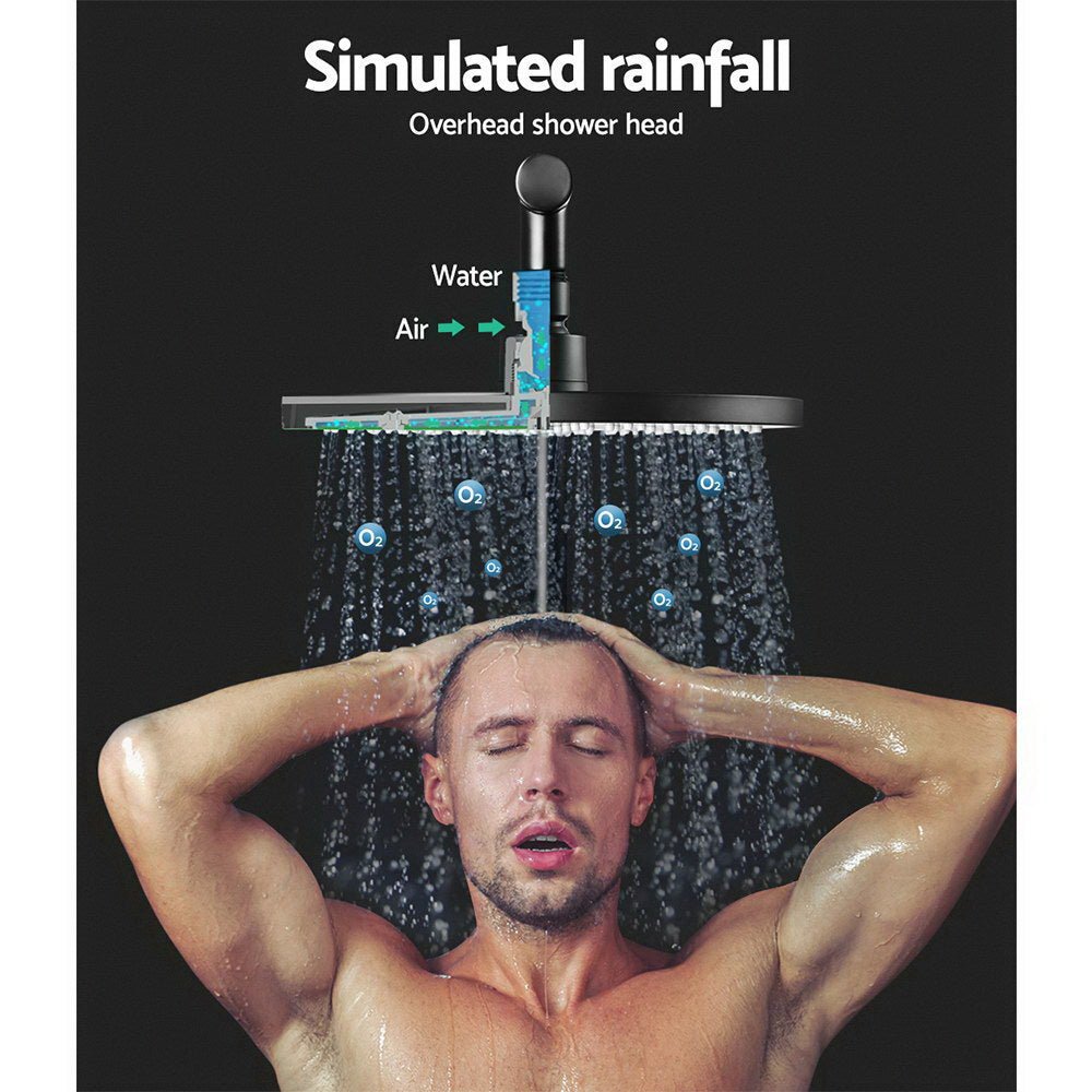 Cefito 9'' Rain Shower Head Set Handheld Round High Pressure Twins Tap Black - SportZone.co.nz