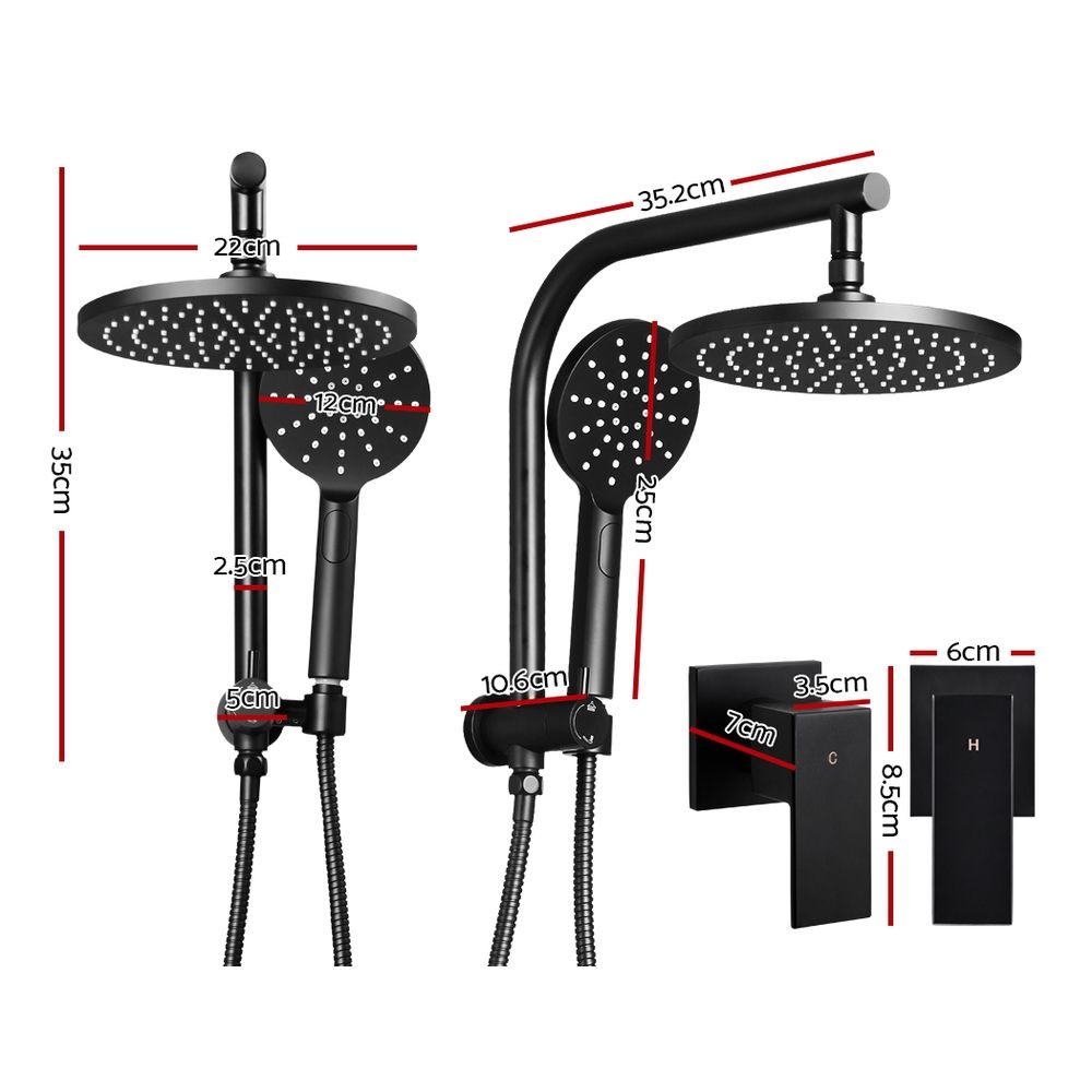 Cefito 9'' Rain Shower Head Set Handheld Round High Pressure Twins Tap Black - SportZone.co.nz