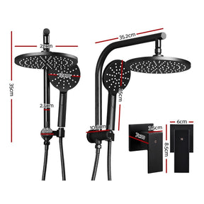 Cefito 9'' Rain Shower Head Set Handheld Round High Pressure Twins Tap Black - SportZone.co.nz