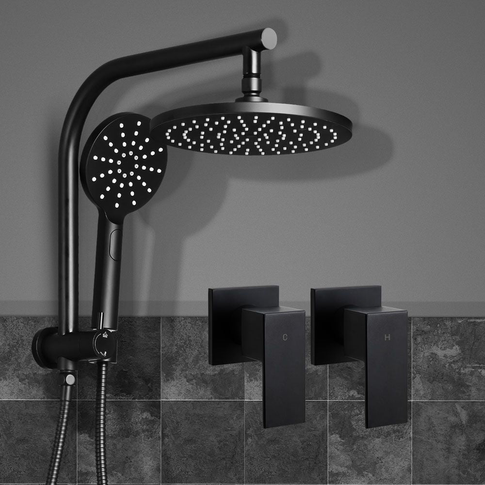 Cefito 9'' Rain Shower Head Set Handheld Round High Pressure Twins Tap Black - SportZone.co.nz