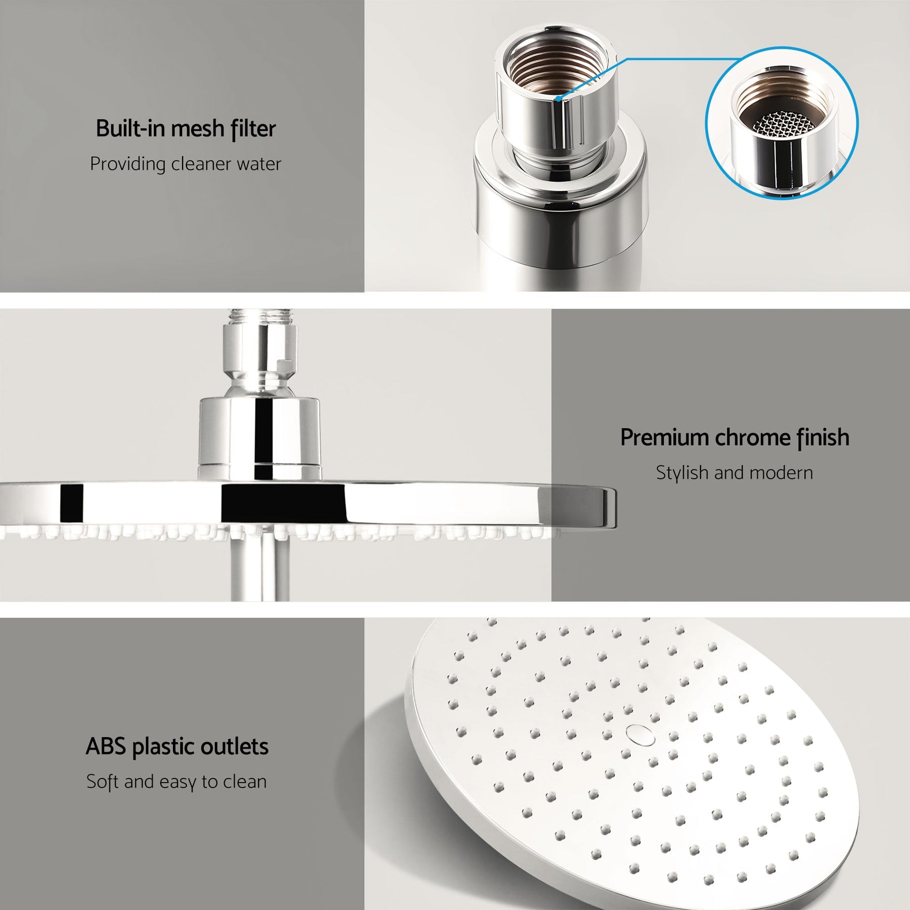 Cefito 9'' Rain Shower Head Set Handheld Round High Pressure Twins Tap Chrome - SportZone.co.nz