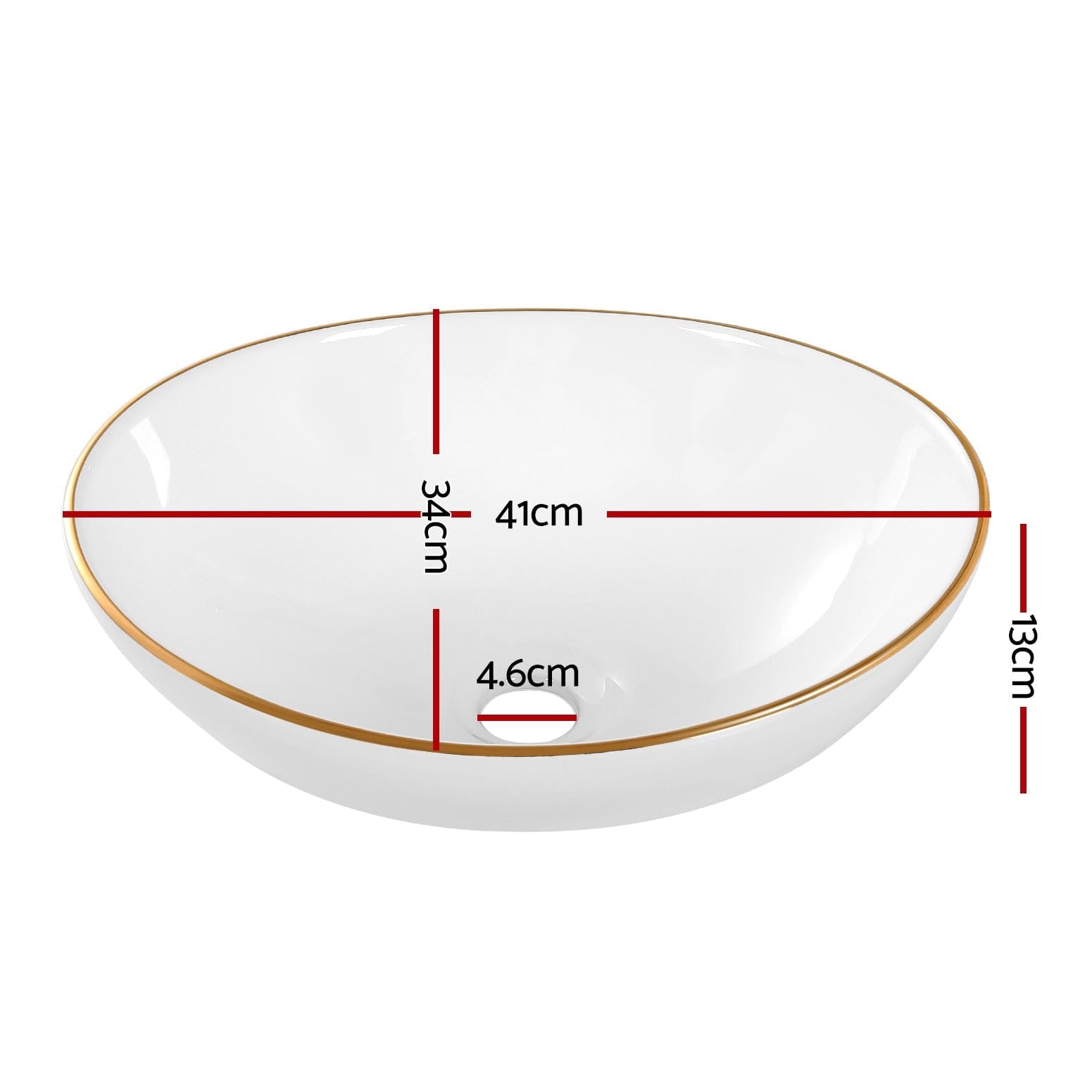 Cefito Bathroom Basin Ceramic Vanity Sink Hand Wash Bowl Gold Line 41x34cm - SportZone.co.nz