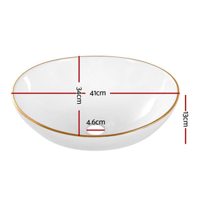 Cefito Bathroom Basin Ceramic Vanity Sink Hand Wash Bowl Gold Line 41x34cm - SportZone.co.nz