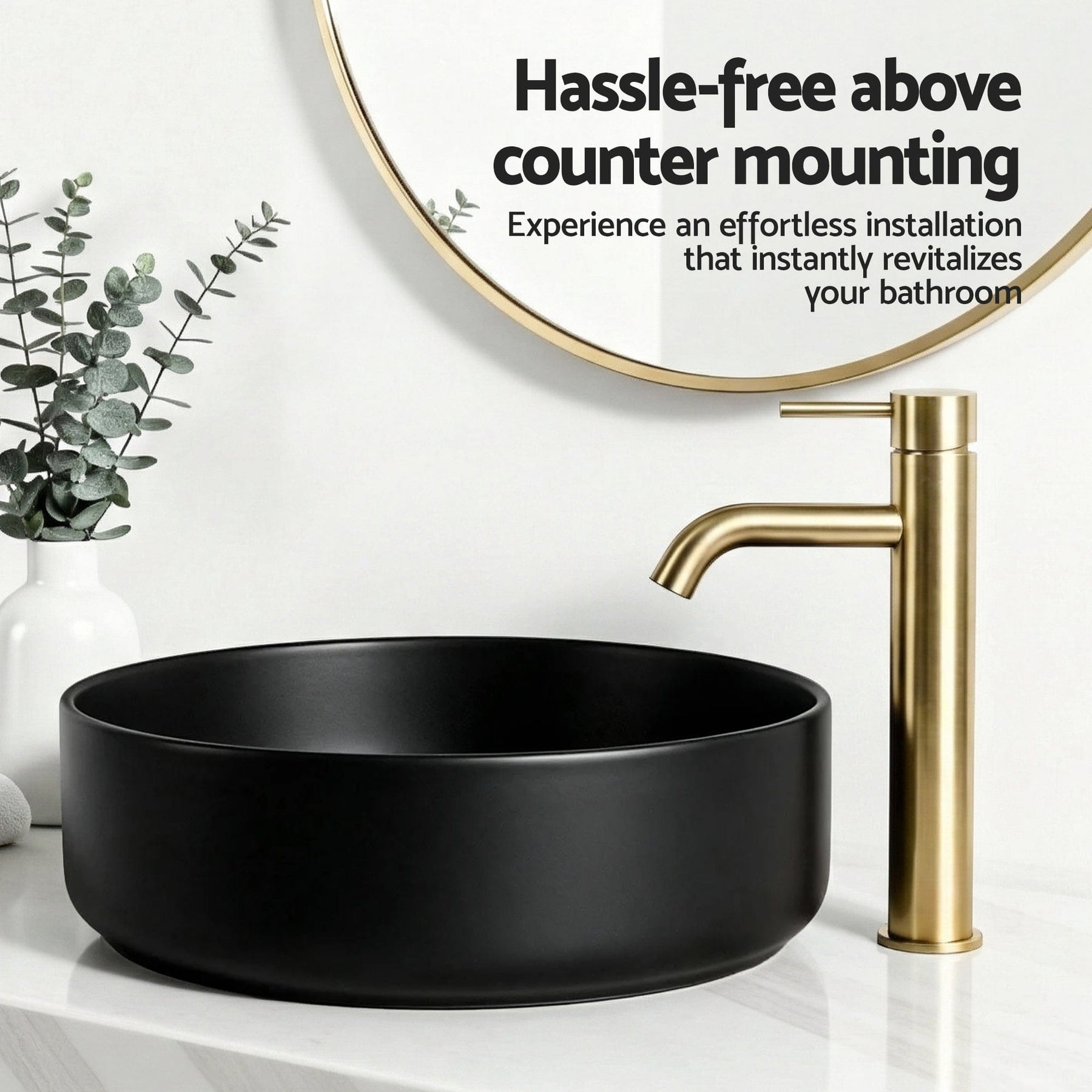 Cefito Bathroom Basin Ceramic Vanity Sink Vessel Bowl Wash Matte Black Round Countertop - SportZone.co.nz