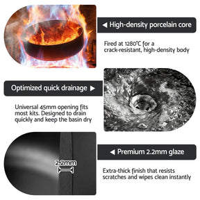 Cefito Bathroom Basin Ceramic Vanity Sink Vessel Bowl Wash Matte Black Round Countertop - SportZone.co.nz