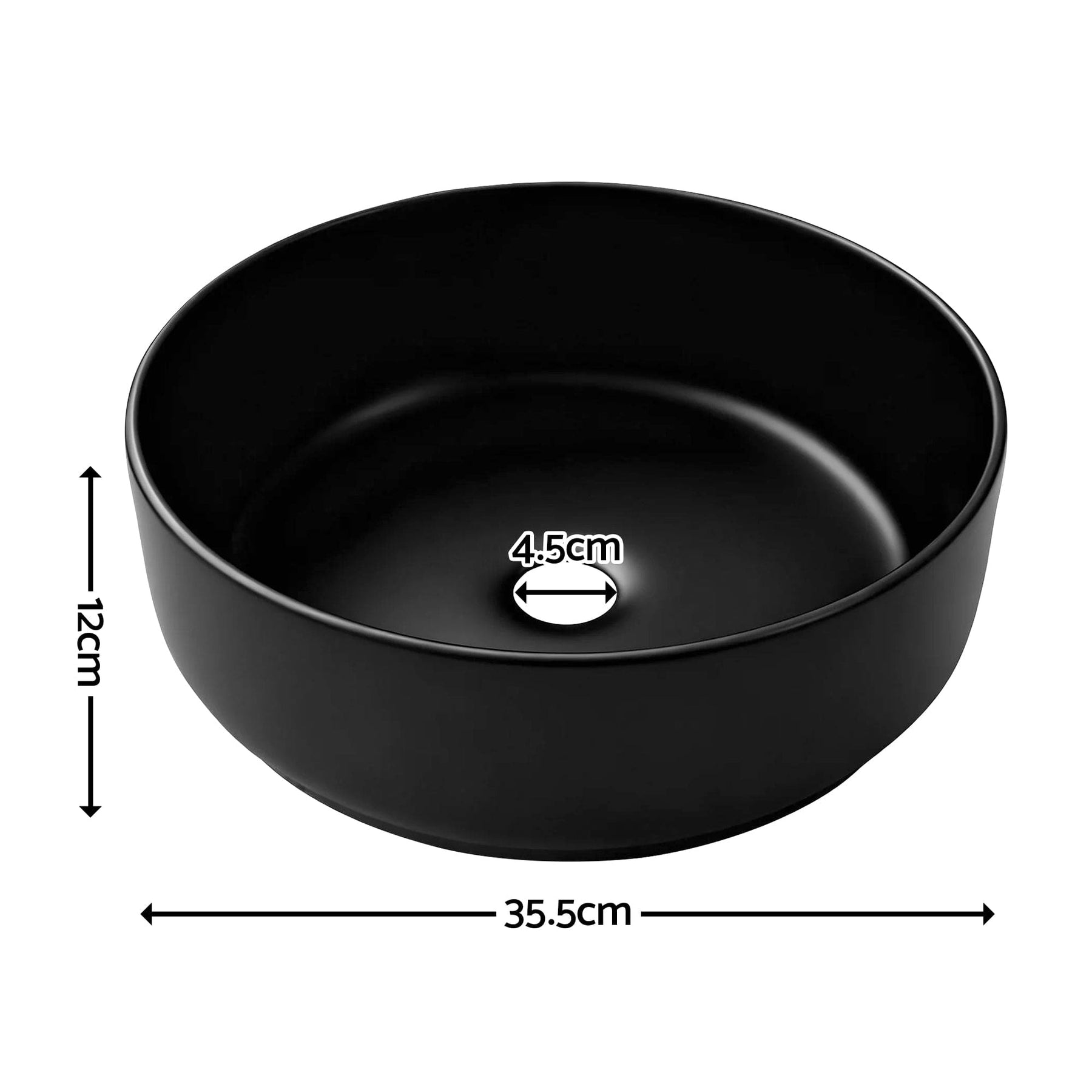 Cefito Bathroom Basin Ceramic Vanity Sink Vessel Bowl Wash Matte Black Round Countertop - SportZone.co.nz
