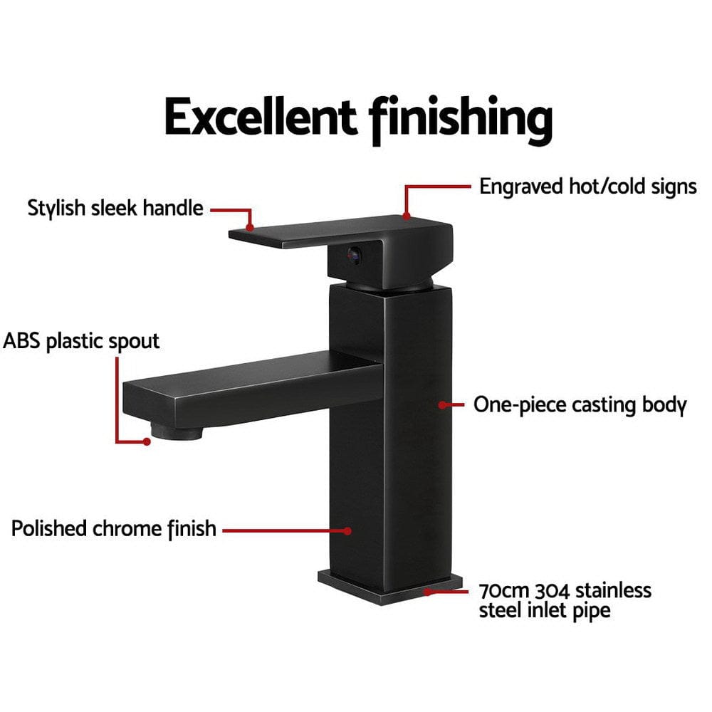 Cefito Bathroom Basin Mixer Tap Square Faucet Vanity Laundry Black - SportZone.co.nz
