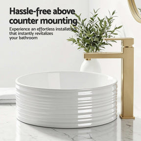 Cefito Bathroom Basin Vanity Sink Vessel Ceramic White Round Countertop 36cm - SportZone.co.nz