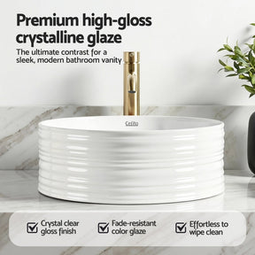 Cefito Bathroom Basin Vanity Sink Vessel Ceramic White Round Countertop 36cm - SportZone.co.nz