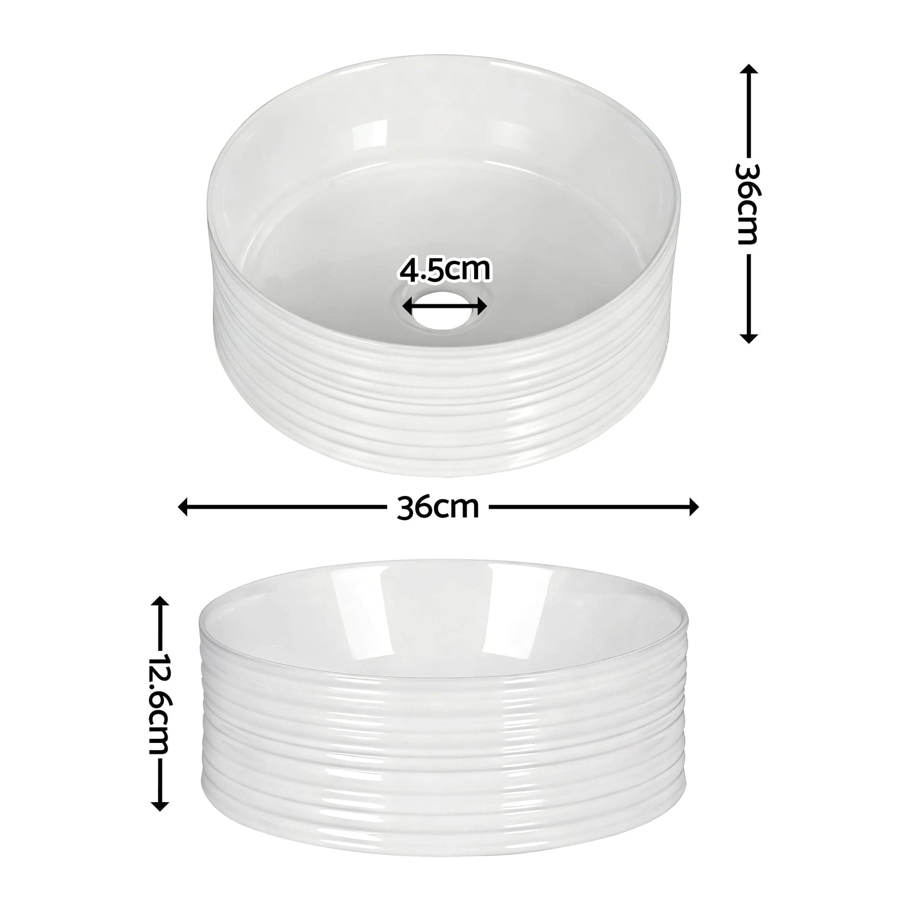 Cefito Bathroom Basin Vanity Sink Vessel Ceramic White Round Countertop 36cm - SportZone.co.nz