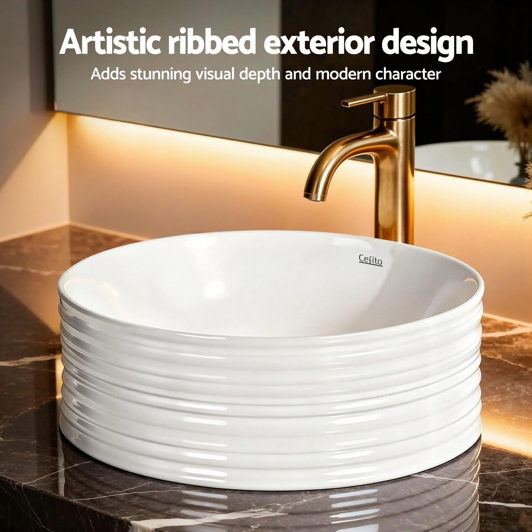 Cefito Bathroom Basin Vanity Sink Vessel Ceramic White Round Countertop 36cm - SportZone.co.nz