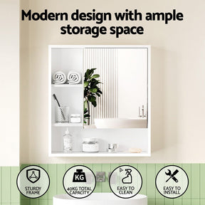 Cefito Bathroom Mirror Cabinet Mirrored Medicine Adjustable Shelf Wall Mounted 560mm White - SportZone.co.nz