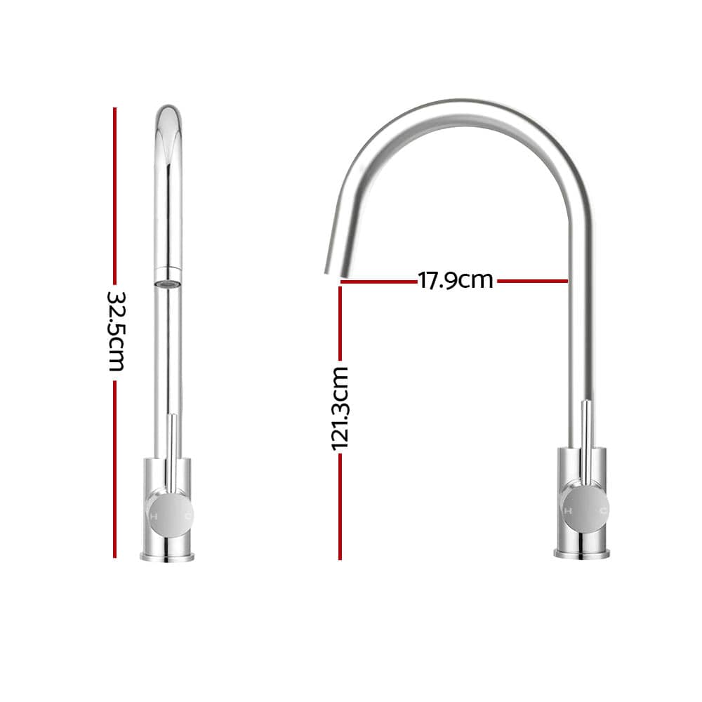 Cefito Kitchen Mixer Tap Mixer Round Sink Faucet Basin Laundry Chrome - SportZone.co.nz
