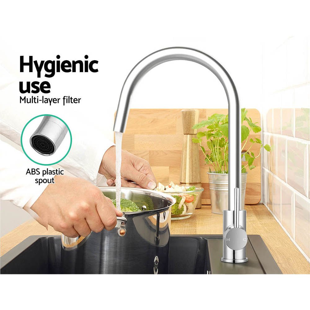 Cefito Kitchen Mixer Tap Mixer Round Sink Faucet Basin Laundry Chrome - SportZone.co.nz