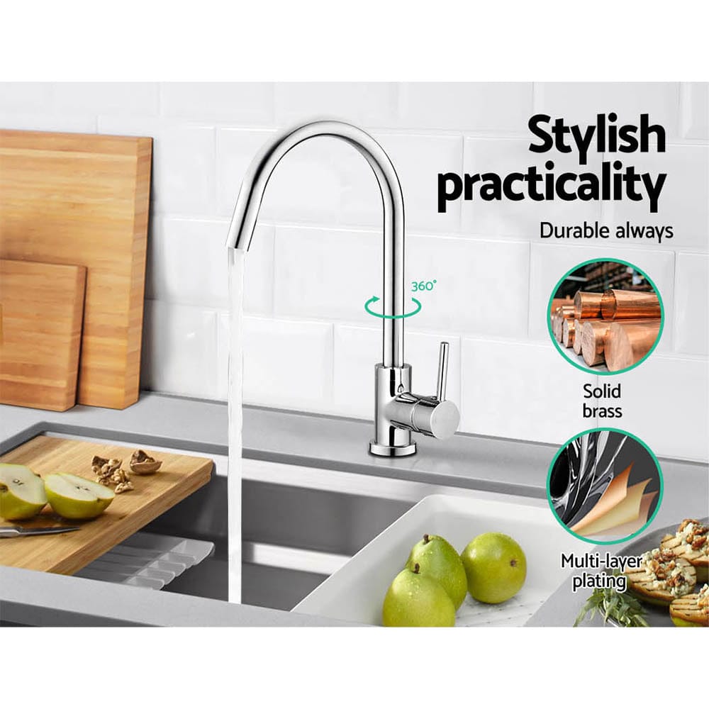 Cefito Kitchen Mixer Tap Mixer Round Sink Faucet Basin Laundry Chrome - SportZone.co.nz