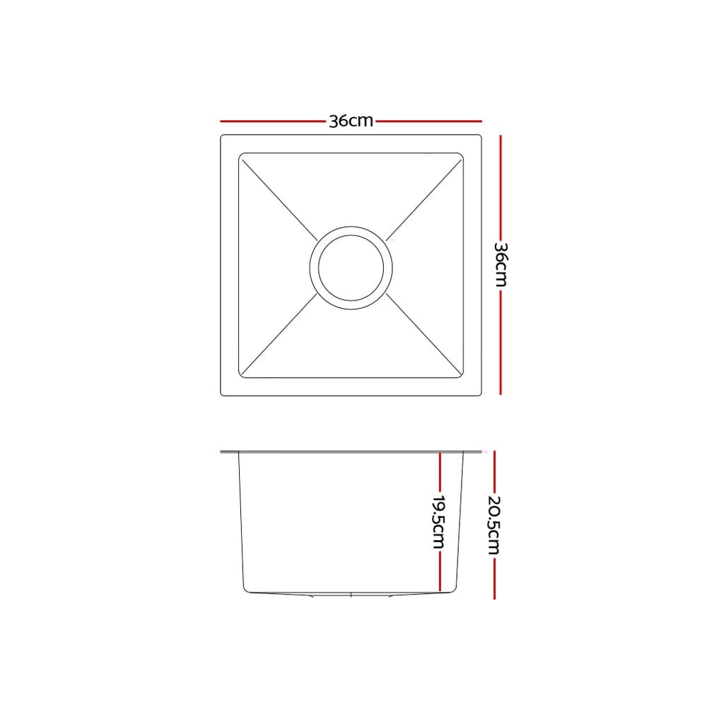 Cefito Kitchen Sink 36X36CM Stainless Steel Nano Basin Single Bowl Silver - SportZone.co.nz
