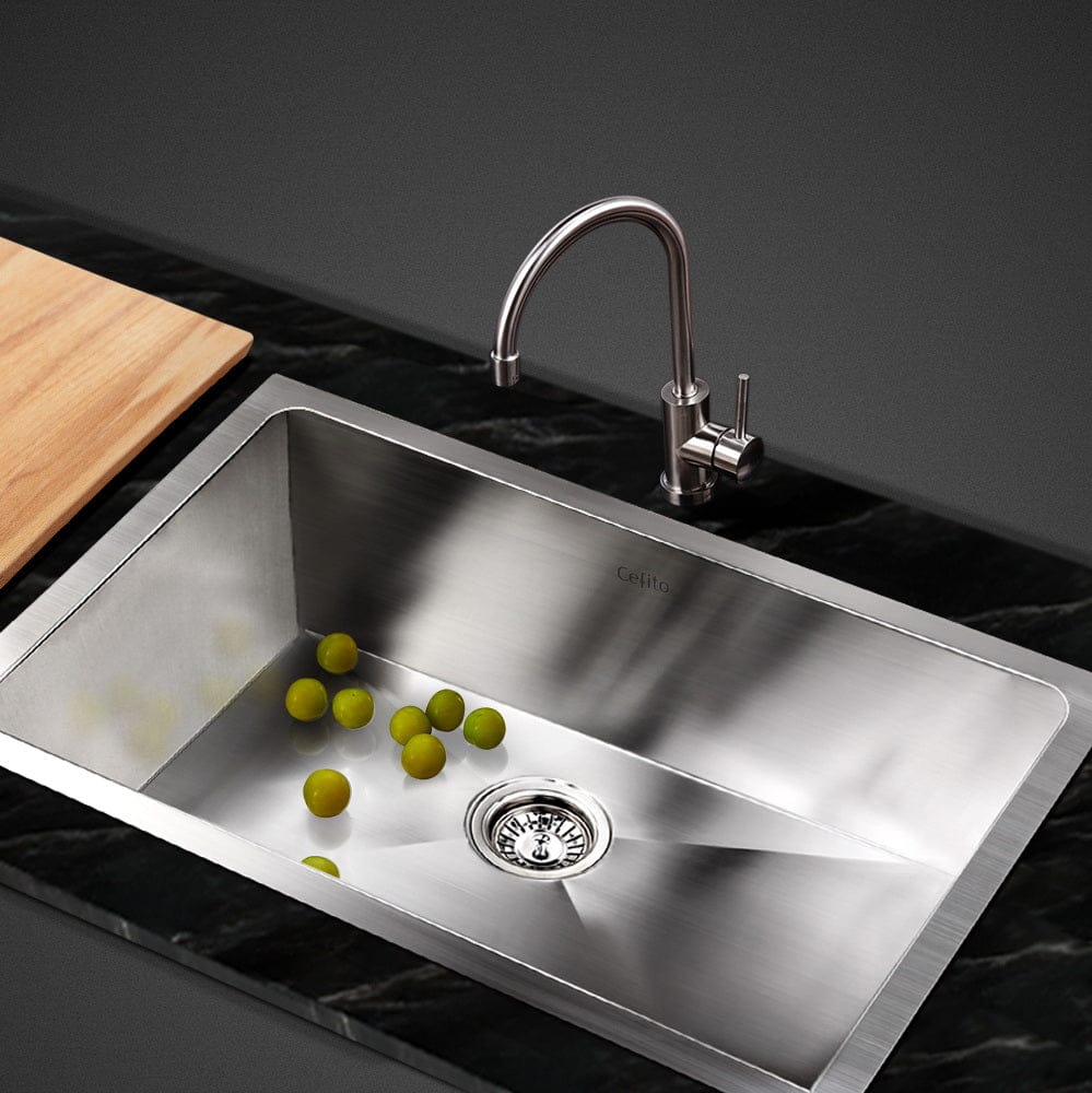 Cefito Kitchen Sink 45X30CM Stainless Steel Basin Single Bowl Silver - SportZone.co.nz