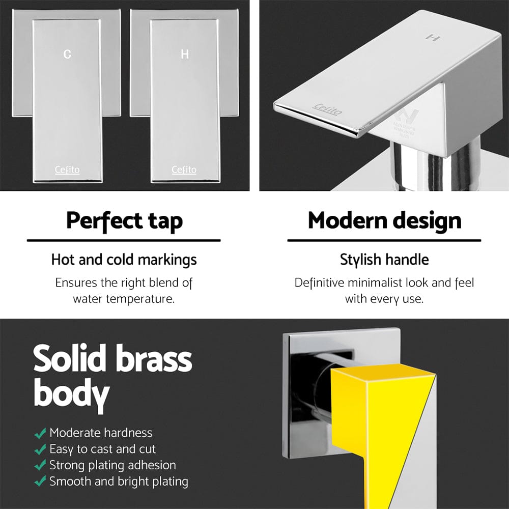 Cefito Shower Twins Tap Wall Bath Taps Brass Hot Cold Basin Bathroom Chrome - SportZone.co.nz