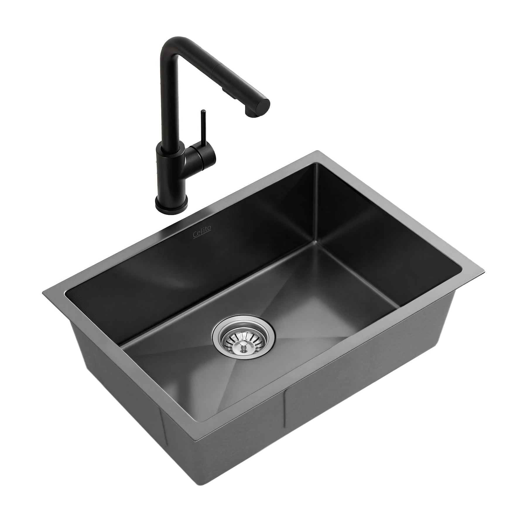 Cefito Stainless Steel Sink 30x45CM With Pull Out Mixer Tap Kitchen Basin Single Bowl Black - SportZone.co.nz
