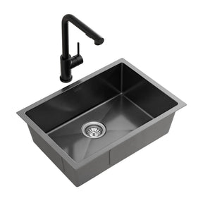 Cefito Stainless Steel Sink 30x45CM With Pull Out Mixer Tap Kitchen Basin Single Bowl Black - SportZone.co.nz