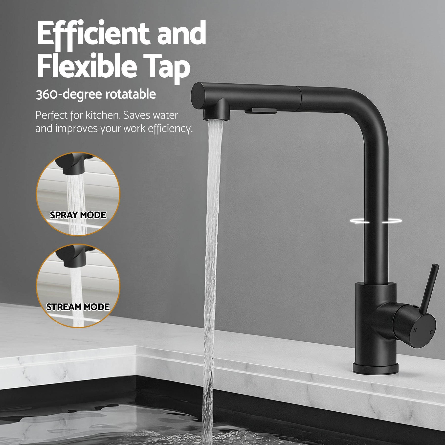 Cefito Stainless Steel Sink 30x45CM With Pull Out Mixer Tap Kitchen Basin Single Bowl Black - SportZone.co.nz