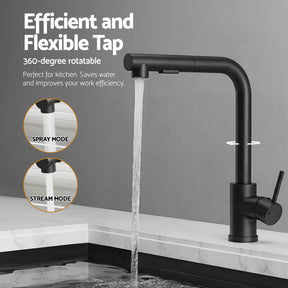 Cefito Stainless Steel Sink 30x45CM With Pull Out Mixer Tap Kitchen Basin Single Bowl Black - SportZone.co.nz