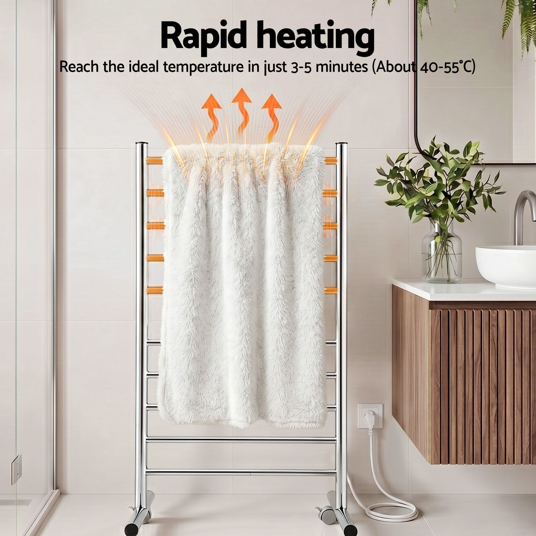 Devanti 10 - Bar Freestanding Heated Towel Rail 3 - 5 Mins Fast Heating Electric Towel Warmer for Bathroom Winter Drying Stainless Steel Plug In 100W - SportZone.co.nz