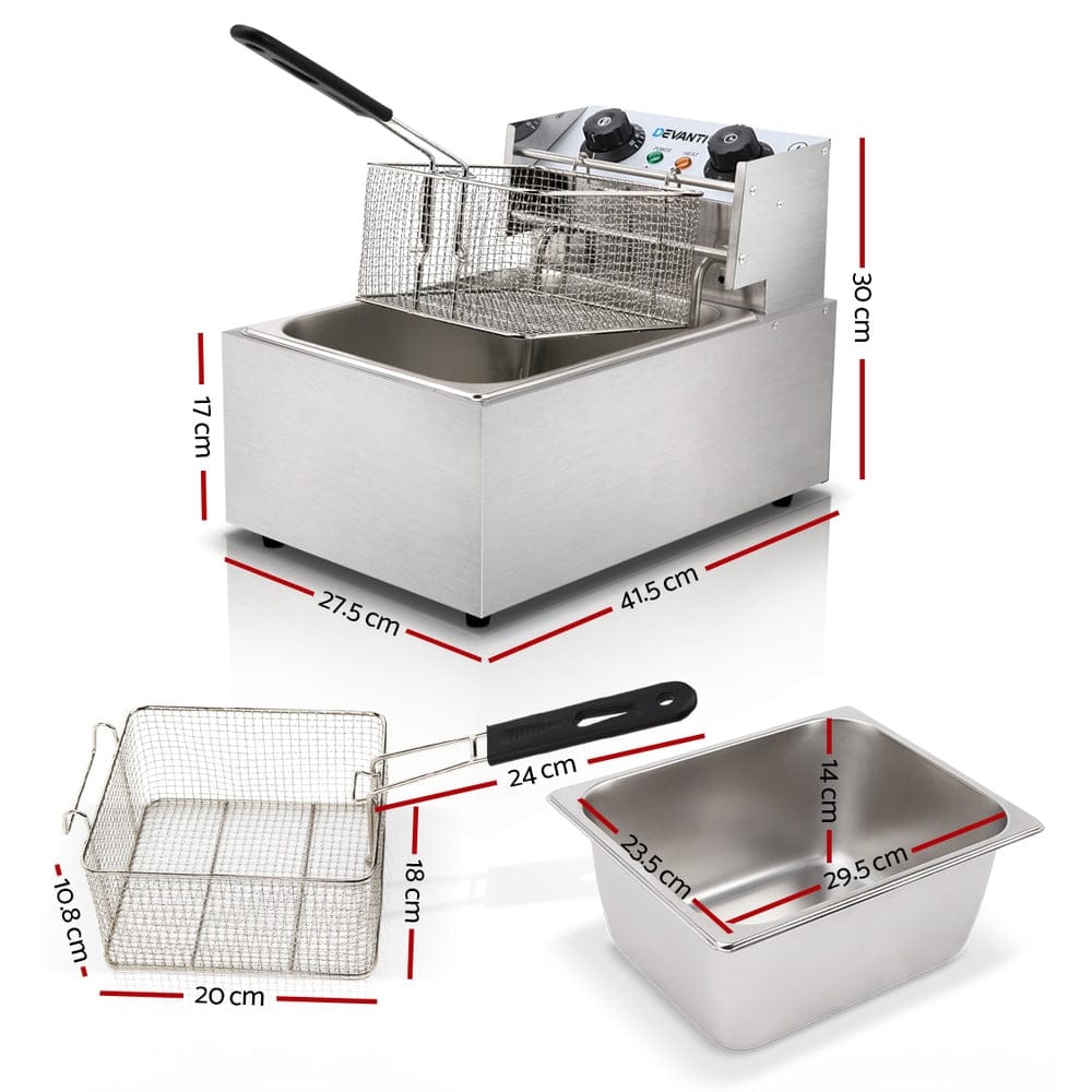 Devanti 10L Electric Commercial Deep Fryer Single Basket 2200W - SportZone.co.nz