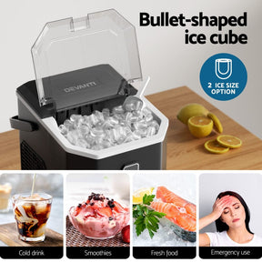 Devanti 12kg Ice Maker Machine 1.3L w/Scoop Holder Black - SportZone.co.nz