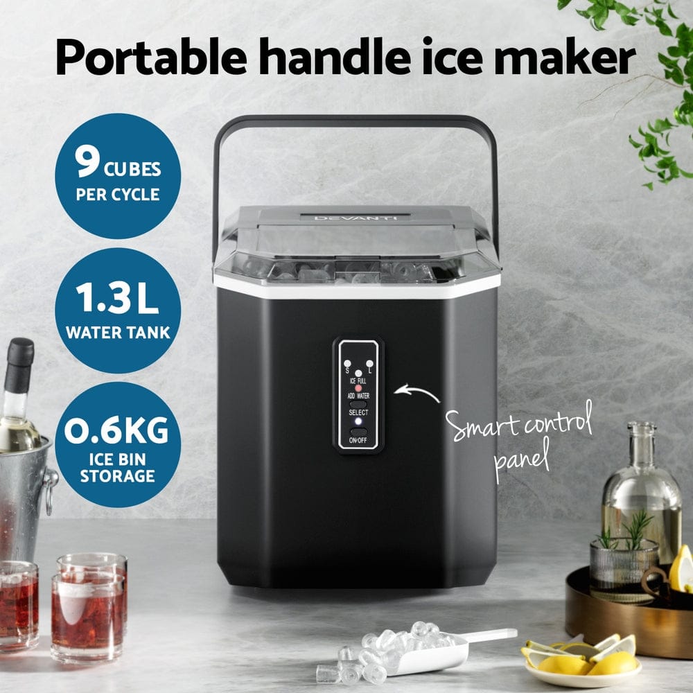 Devanti 12kg Ice Maker Machine 1.3L w/Scoop Holder Black - SportZone.co.nz
