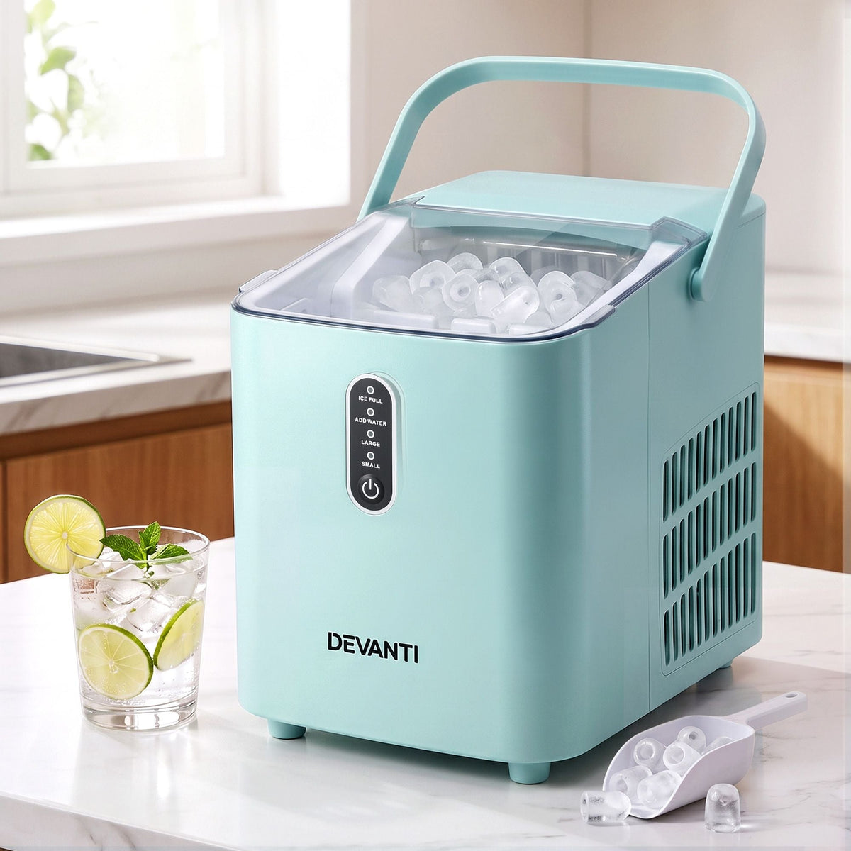 Devanti 12KG Ice Maker Machine Bullet Ice Cube Portable Green - SportZone.co.nz