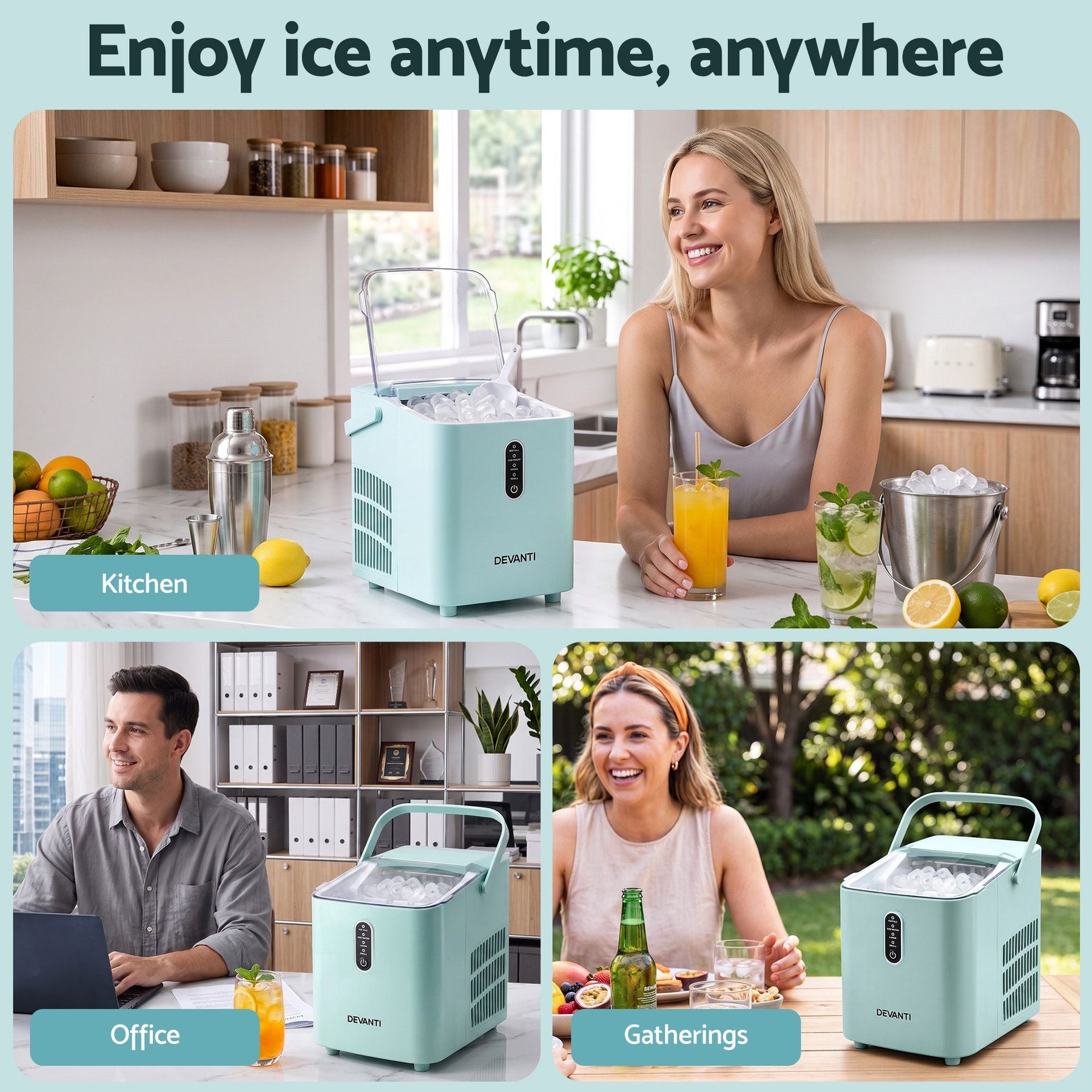 Devanti 12KG Ice Maker Machine Bullet Ice Cube Portable Green - SportZone.co.nz