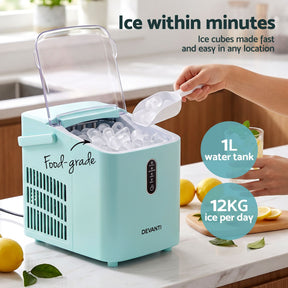 Devanti 12KG Ice Maker Machine Bullet Ice Cube Portable Green - SportZone.co.nz