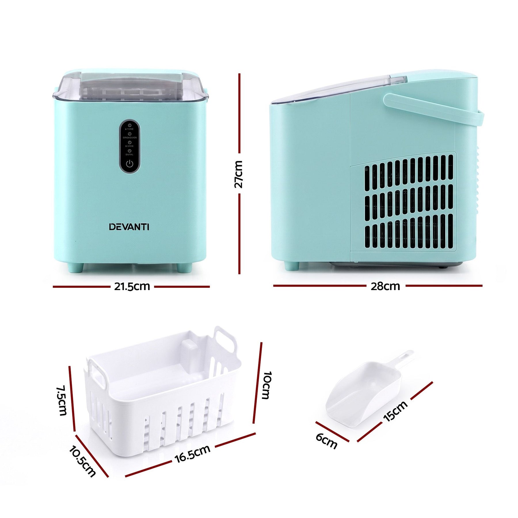 Devanti 12KG Ice Maker Machine Bullet Ice Cube Portable Green - SportZone.co.nz
