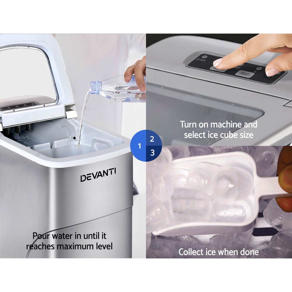 Devanti 12kg Ice Maker Machine Silver - SportZone.co.nz