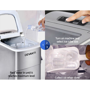 Devanti 12kg Ice Maker Machine Silver - SportZone.co.nz