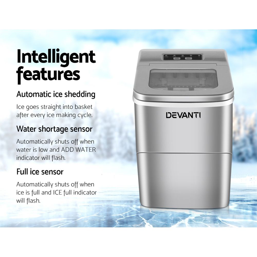 Devanti 12kg Ice Maker Machine Silver - SportZone.co.nz