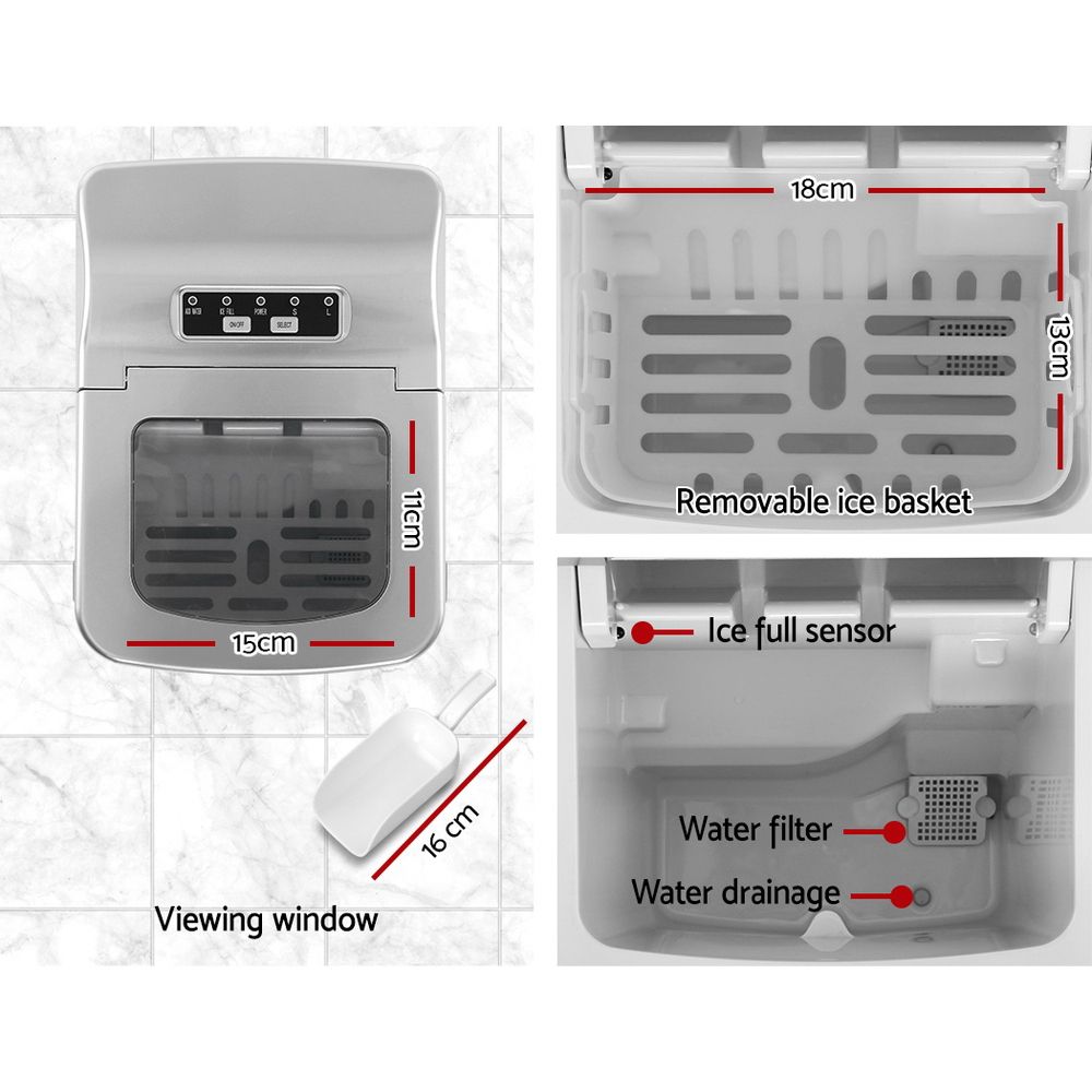 Devanti 12kg Ice Maker Machine Silver - SportZone.co.nz