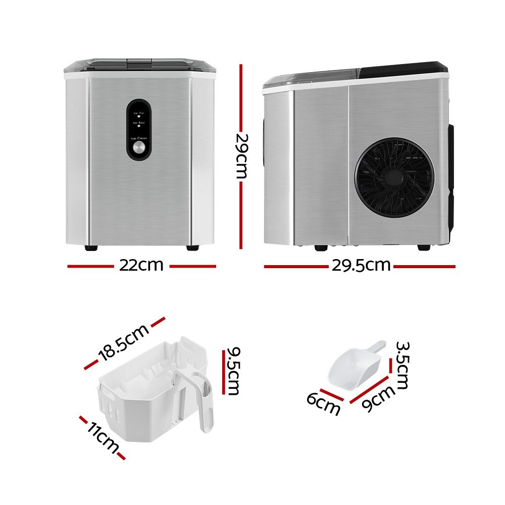 Devanti 12kg Ice Maker Machine w/Scoop Holder Silver - SportZone.co.nz