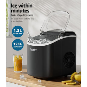 Devanti 12kg Ice Maker Machine w/Self Cleaning Black - SportZone.co.nz