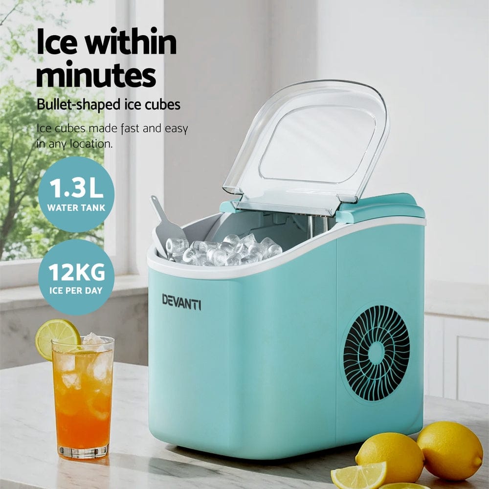 Devanti 12kg Ice Maker Machine w/Self Cleaning Green - SportZone.co.nz