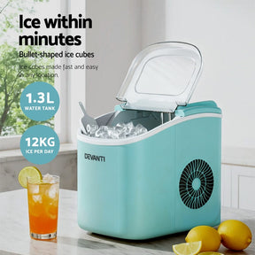 Devanti 12kg Ice Maker Machine w/Self Cleaning Green - SportZone.co.nz
