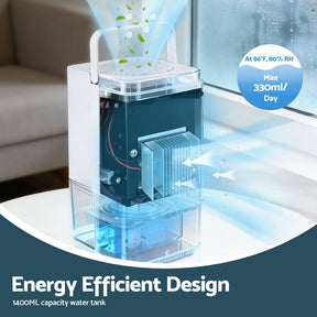 Devanti 1400ML Portable Dehumidifier Quiet Sleep Mode Timer Auto Off Bedroom White - SportZone.co.nz