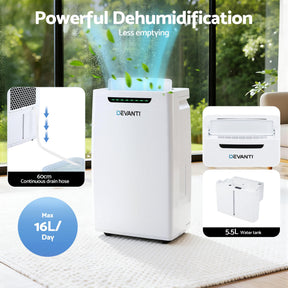 Devanti 16L Dehumidifier Portable Air Dryer Moisture Absorber 5.5L Water Tank Home - SportZone.co.nz