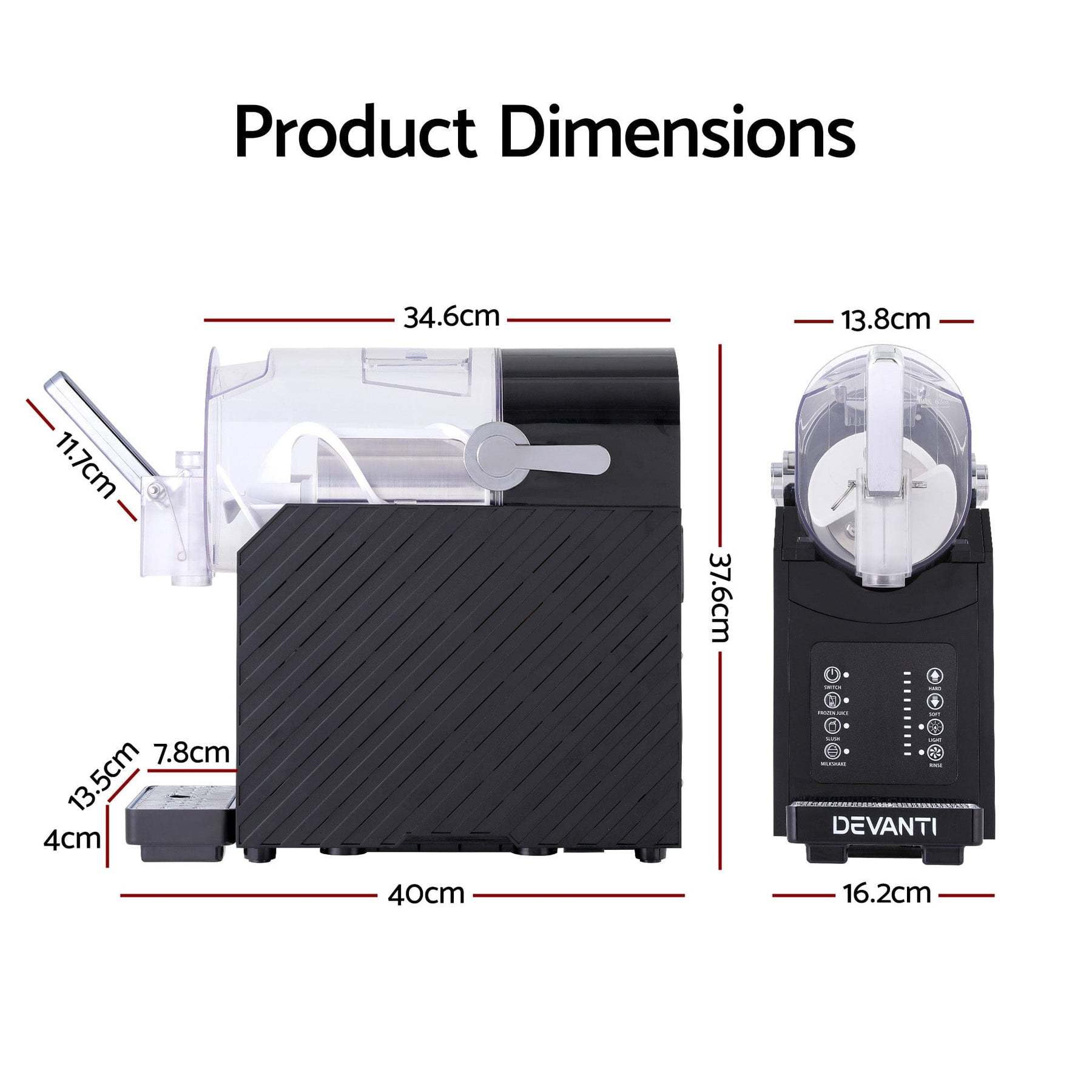 Devanti 1.8L Slushie Machine Maker Frozen Smoothies Milkshakes Black - SportZone.co.nz