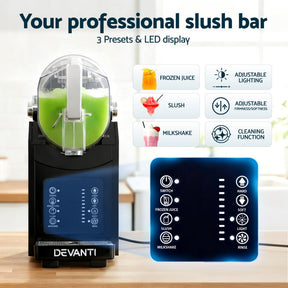 Devanti 1.8L Slushie Machine Maker Frozen Smoothies Milkshakes Black - SportZone.co.nz